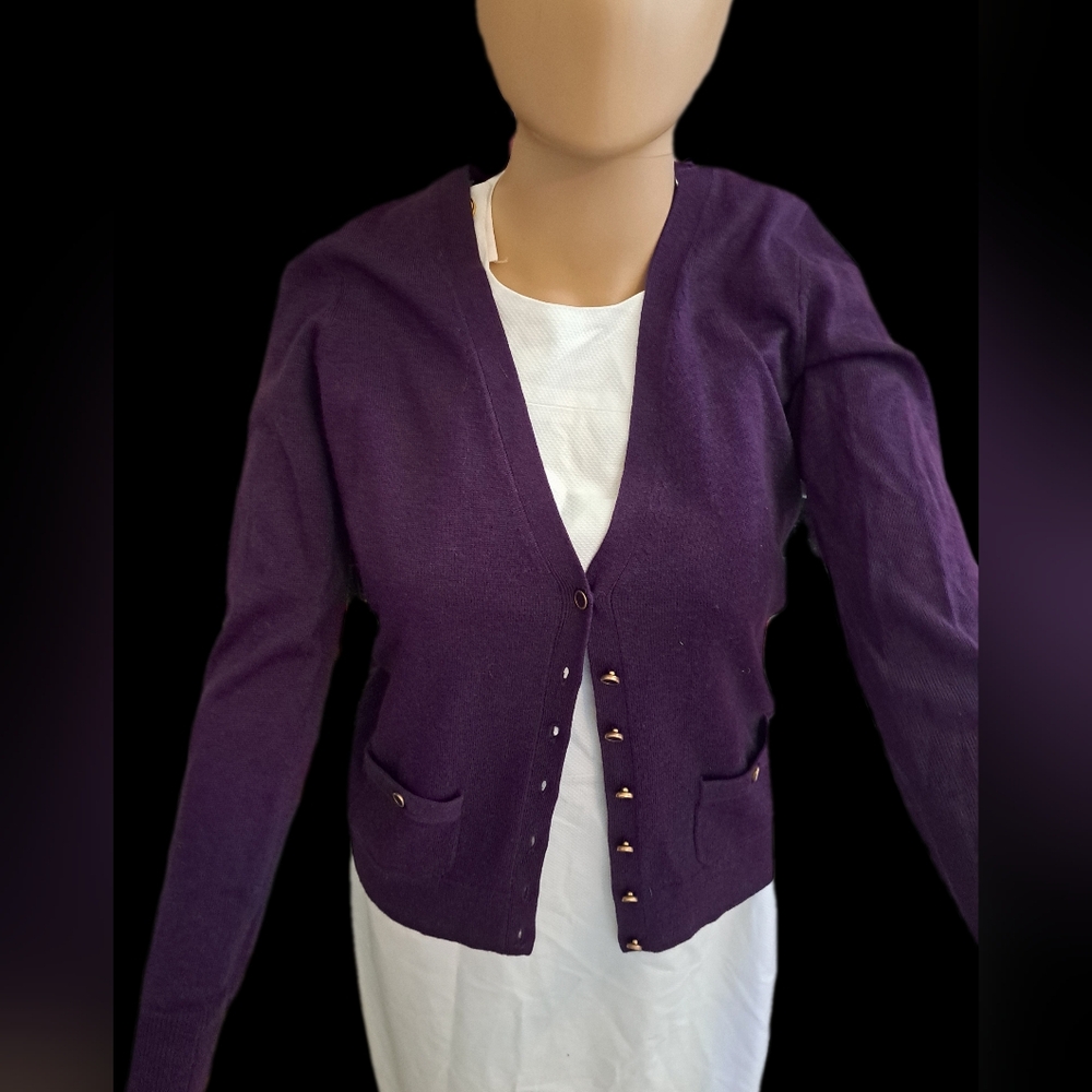 Banana Republic Wool Deep Purple Cardigan Sweater